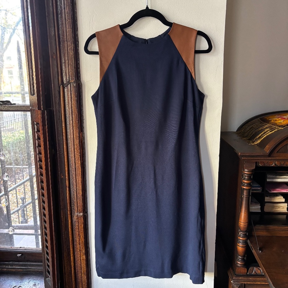 Lauren Ralph Lauren Dark Blue Dress Brown Leather Trim